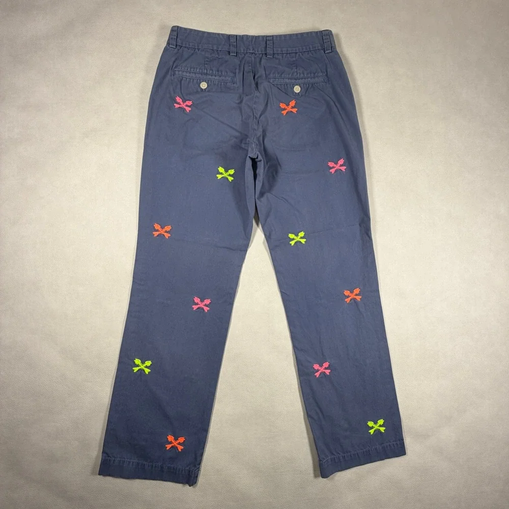 Vineyard Vines‎ Mens 30x30 Navy Blue Neon Embroidered Fish Skeleton Chino Pants